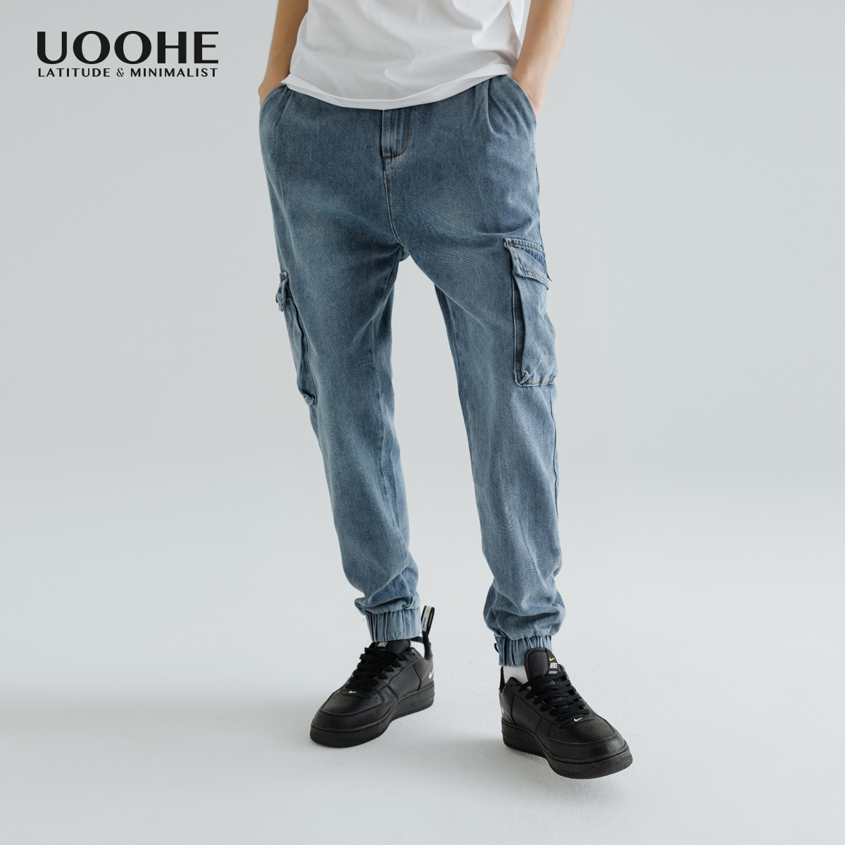UOOHE潮牌工装裤长裤男时尚休闲宽松弹力牛仔裤百搭男士束脚裤子在类目 男装, 牛仔裤中 - 来自Buy2taobao.com提供专业的淘宝代购服务
