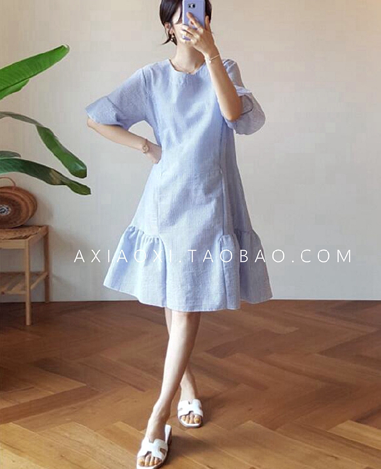 夏季孕婦裙韓國代購2019新款氣質甜美豎條紋荷葉邊顯瘦哺乳連衣裙在類目 孕婦裝/孕產婦用品/營養, 孕婦裝, 連衣裙中 - 來自Buy2taobao.com提供專業的淘寶代購服務