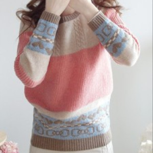 清新宽松撞色针织衫春...