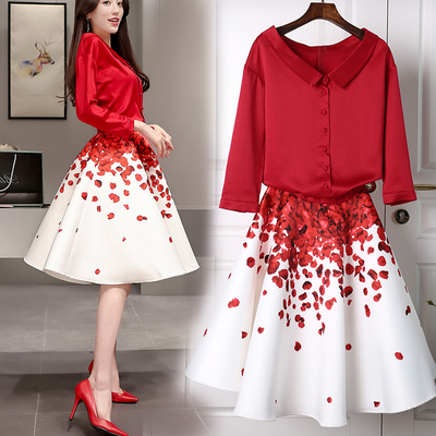 2017女装春款新款时尚套装蓬蓬连衣裙女中长