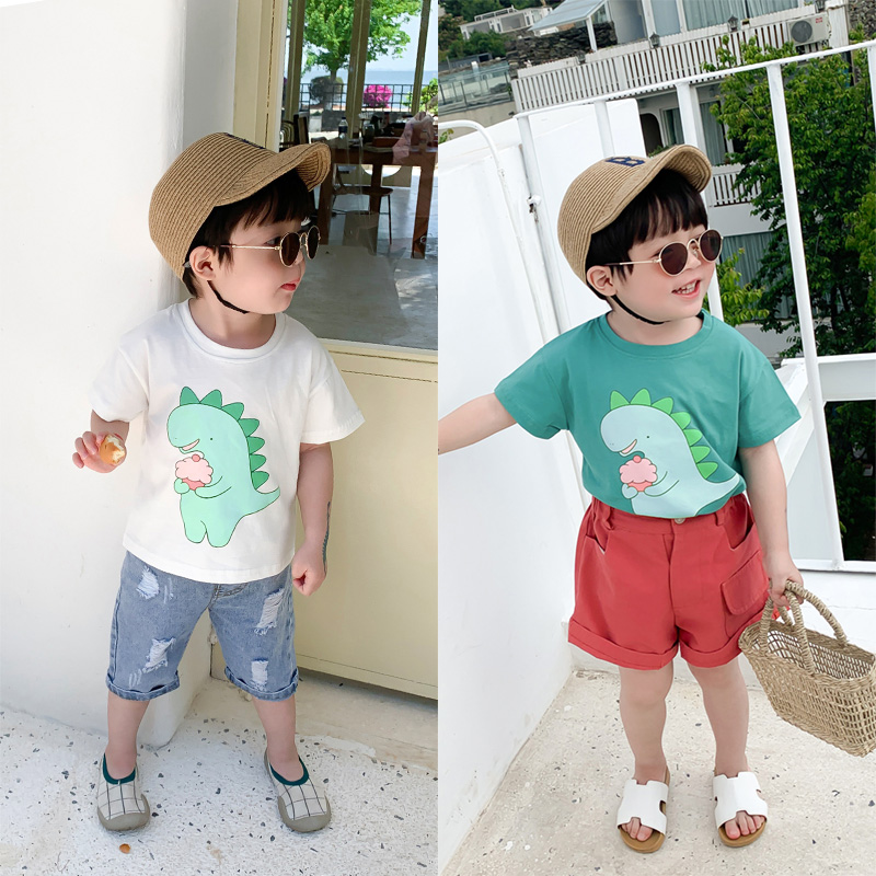 A reception class baby dinosaur printing T-shirt summer Thin section Boy T-shirts half sleeve jacket children leisure time Summer wearin the Children/Baby/Family fitted , T-shirt category - from Buy2taobao.com to provide professional Taobao agent buy service