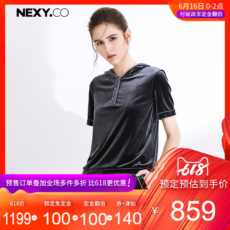 NEXY.CO/奈蔻时尚三粒扣短袖卫衣女减龄修身上衣连帽衫春夏新款|ruв категории Женская одежда, свитер/свитер - от Buy2taobao.com для оказания профессиональной услуги покупки агента Taobao