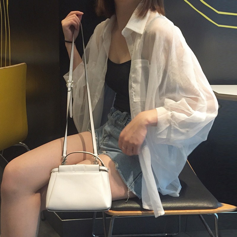 Korean version of the summer 2019 new pattern chic Easy Versatile Thin section Sun shirt Solid Chiffon Long sleeve shirt studentin the Women's clothing/Boutique , Shirt category - from Buy2taobao.com to provide professional Taobao agent buy service