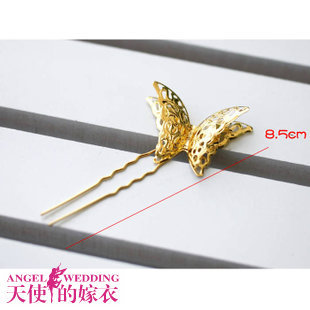  金色蝴蝶 婚礼新娘头饰结婚用品 盘发合金发簪 4506