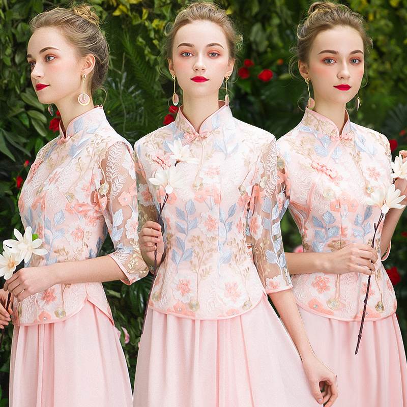 Chinese style Bridesmaid Dresses 2019 new pattern Pink have more cash than can be accounted for Chinese style Stand collar Retro Bridesmaid Sister skirtin the Women's clothing/Boutique , Wedding/Cheongsam/Formal dress , Formal dress/Evening category - from Buy2taobao.com to provide professional Taobao agent buy service
