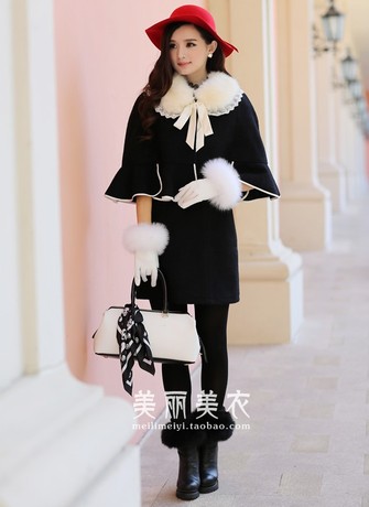 2013冬装韩版优雅女裙披肩斗篷两件套气质背