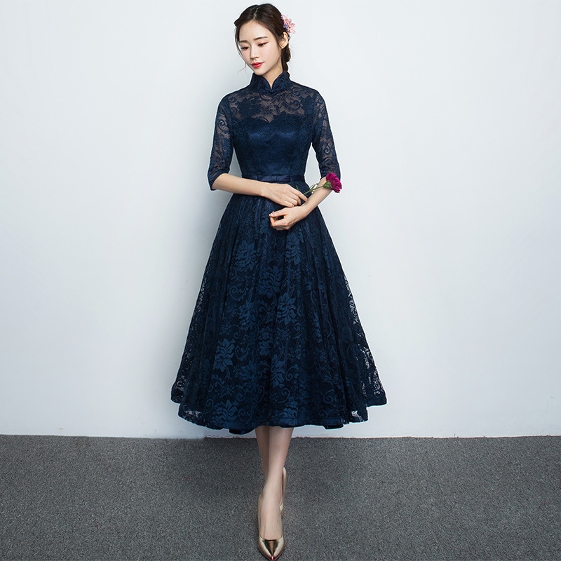 晚礼服中长款2019新款秋季中袖立领礼服女宴会中式改良旗袍连衣裙在类目 女装/女士精品, 婚纱/旗袍/礼服, 婚纱中 - 来自Buy2taobao.com提供专业的淘宝代购服务