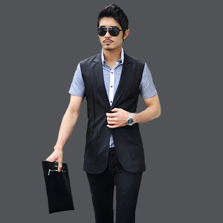2014春夏<em>韩版</em>商务<em>长款马夹</em>男款修身无袖背心