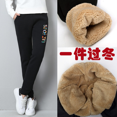 羊羔绒冬季黑色运动裤女加绒加厚秋冬款宽松休闲裤小脚长裤卫裤女