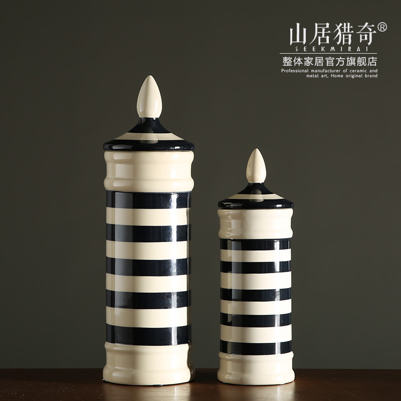 包邮创意家居软装饰品 黑白条纹直筒带盖陶瓷罐花瓶摆件 细身盖罐|ruв категории Домашний быт, украшения - от Buy2taobao.com для оказания профессиональной услуги покупки агента Taobao
