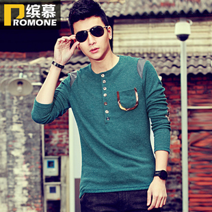  缤慕 春季男装 韩版新款休闲男士长袖T恤 男款圆领长袖打底衫