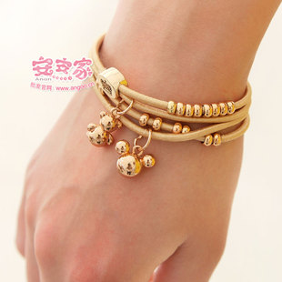  安安家♥韩国可爱发饰 欧美范 镀金串珠挂坠发圈 手链式发绳N109