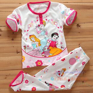  儿童睡衣 夏 女童睡衣 白雪公主 hellokitty猫 朵拉 短袖长裤套装