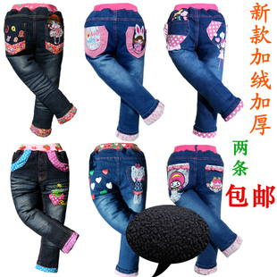  秋冬女童裤女童加绒牛仔裤童装长裤儿童牛仔裤女童加绒牛仔裤