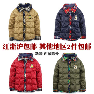  冬款儿童羽绒服内胆 男童羽绒衬衣 韩版小熊格子保暖羽绒内衣