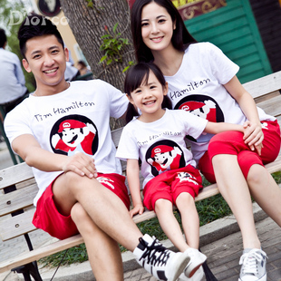  亲子装夏装全家装款母女装母子装可爱图案一家三口夏款套装