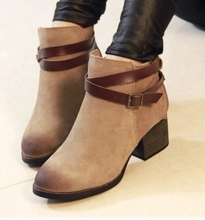  13春款女鞋 短靴中跟粗跟 磨砂靴子女靴欧美单靴踝靴裸靴骑士靴