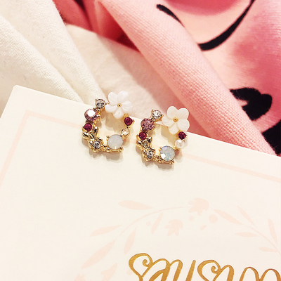 S925银针花朵简约法式耳钉耳饰品气质长款韩国个性百搭耳坠耳环女