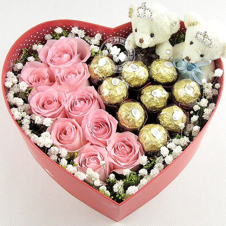 玫瑰礼盒巧克力情人节北京武汉杭州鲜花速递西安深圳长沙广州送花