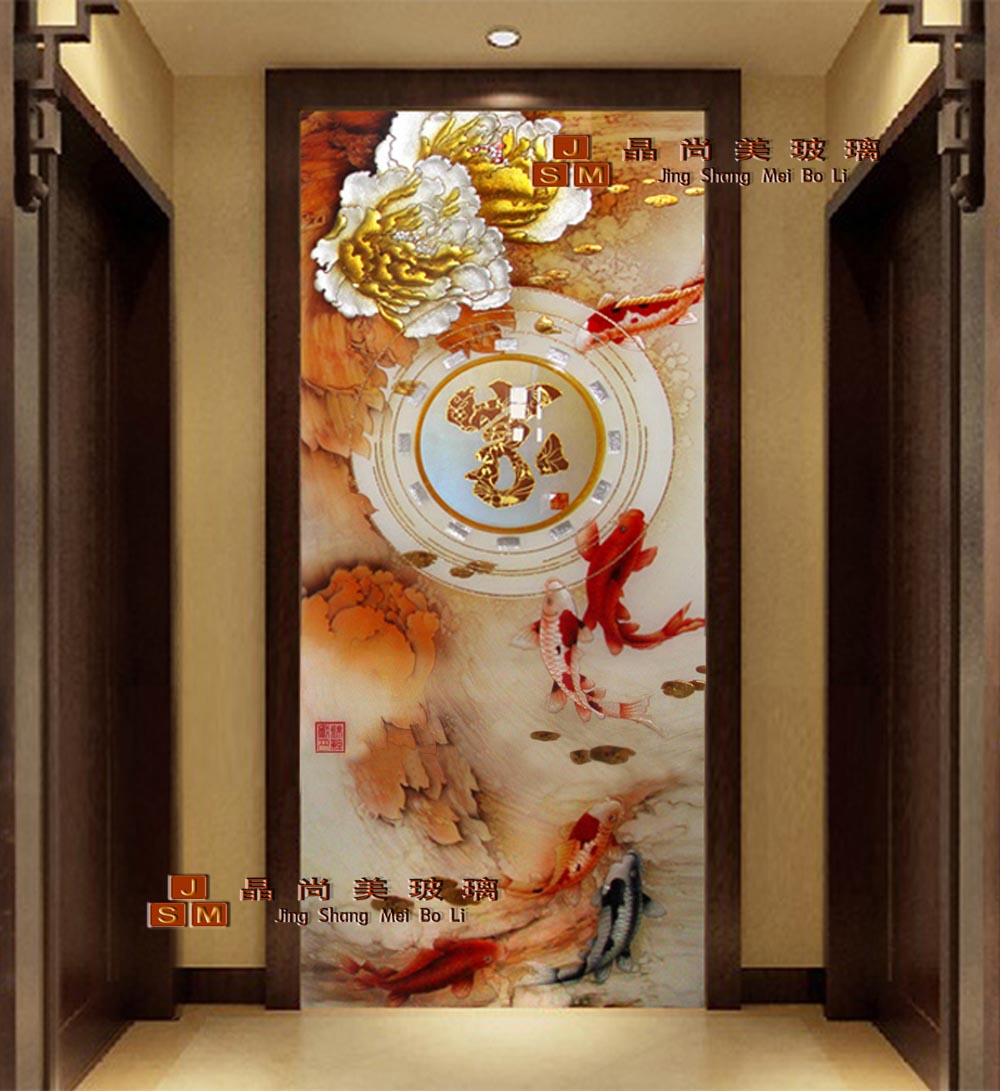 上海厂家直销 艺术玻璃 过道玄关 深雕工艺 屏风隔断 富贵有余|msdalam kategori bahan binaan asas, Glass, Seni kaca - dari Buy2taobao.com untuk memberikan perkhidmatan ejen Taobao profesional membeli