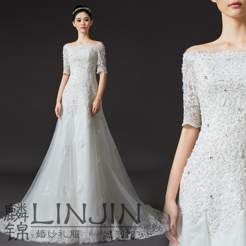 Ivory tower Wedding dress 2018 new pattern Show thin Fishtail skirt Waist Sleeve Off Shoulder With drill Luxurious Long tailin the Women's clothing/Boutique , Wedding/Cheongsam/Formal dress , Wedding category - from Buy2taobao.com to provide professional Taobao agent buy service