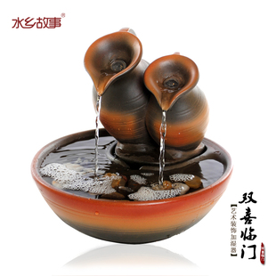  流水喷泉婚房摆件艺术装饰品加湿器新婚结婚礼物创意时尚实用礼品