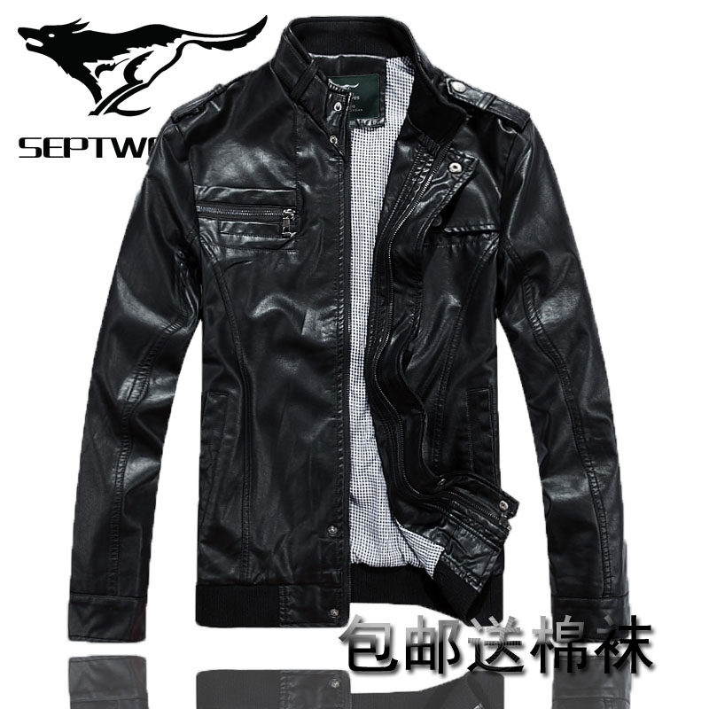 Septwolves septwolves leather men's genuine leather men's leather coat thin Korean male short-season specials