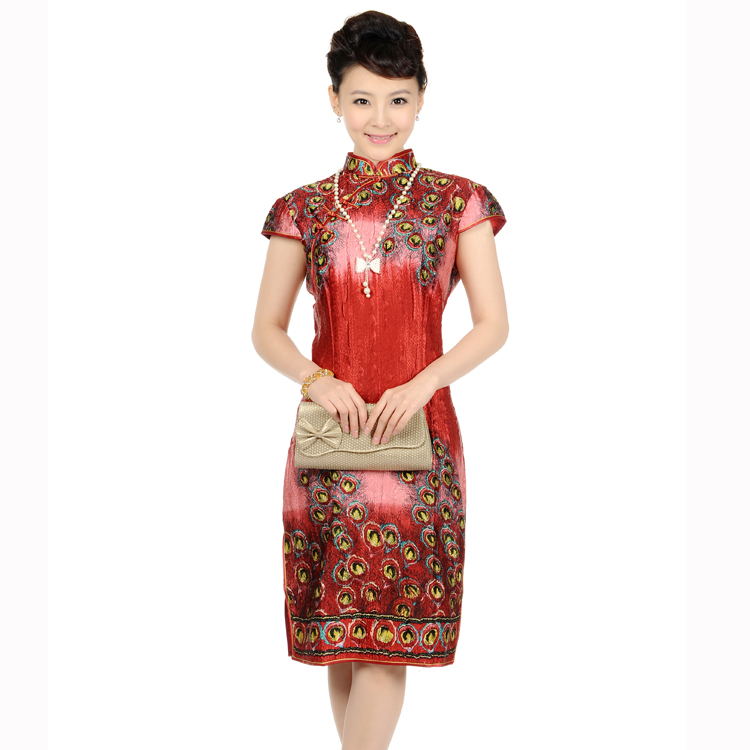 中老年旗袍大码真丝褶皱婚宴礼服民族风时尚改良短袖妈妈装包邮 中老年旗袍大码真丝褶皱婚宴礼服民族风时尚改良短袖妈妈装包邮