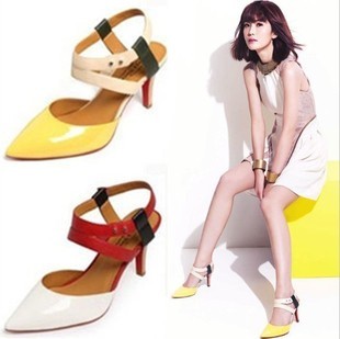  专柜正品代购 真美诗凉鞋 新春款 细高跟尖头拼色女鞋 ZUK01