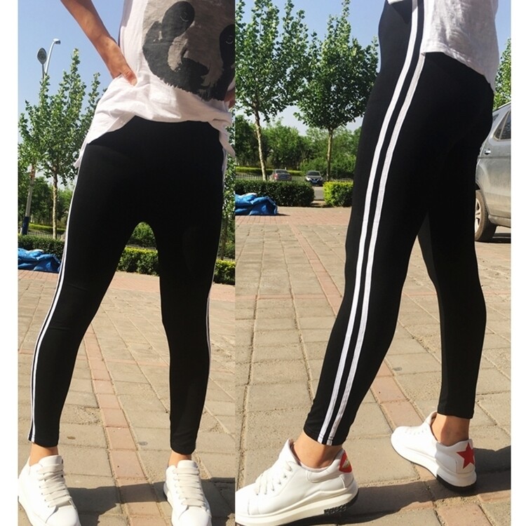 打底裤女莫代尔高腰大码加肥小脚裤大码女裤白竖条九分裤加肥加大