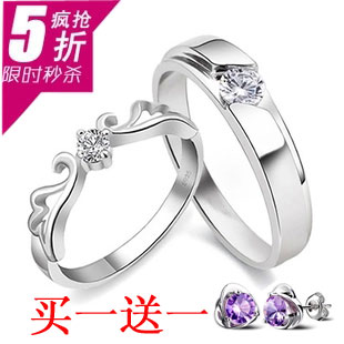 999纯银戒指镀白金 结婚戒指情侣对戒 男女指环一对戒子食指刻字 999纯银戒指镀白金 结婚戒指情侣对戒 男女指环一对戒子食指刻字