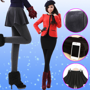  秋冬新款 假两件打底裙裤 大码靴裤保暖加厚加绒拼接包臀打底裤裙