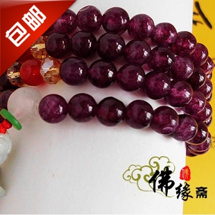  佛缘斋 正品天然酒红石榴石玉莲花玛瑙水晶隔珠108颗佛珠手链