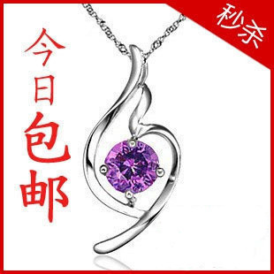  新年礼物 925纯银项链 女 紫水晶项链 柔美天使 送女友银饰品礼品