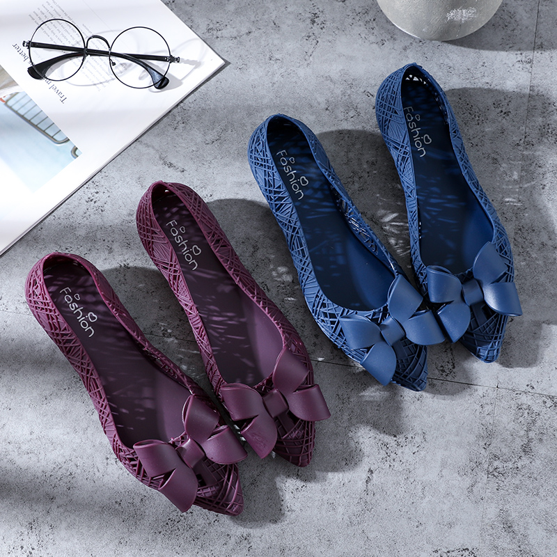 2019 summer waterproof Tip bow Hollow Rain shoes Flat heel Flat bottom Rubber shoes leisure time Soft surface Beach shoesin the Women's Shoes, Rain Boots category - from Buy2taobao.com to provide professional Taobao agent buy service