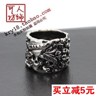  男友礼物！超宽海盗骷髅戒指 钛钢男士饰品 韩版时尚戒子个性指环