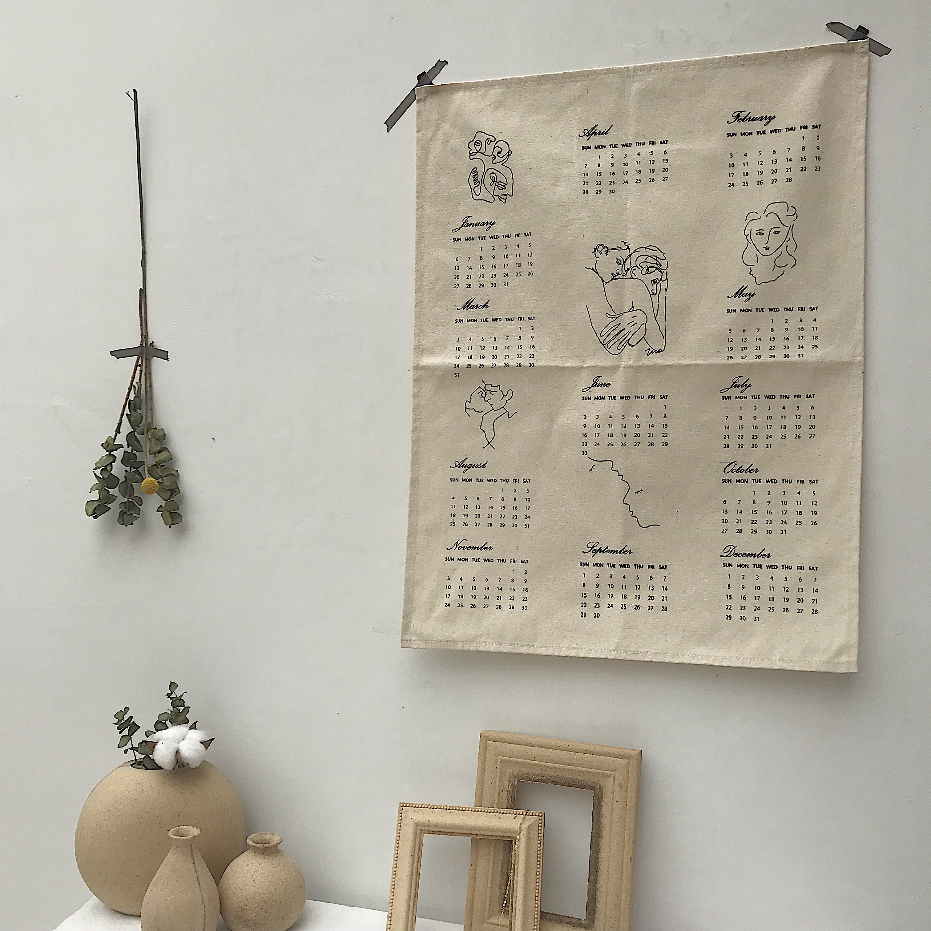 TJJ Shu ins decorate wall calendar Valance calendar 2019 Cotton and hemp Northern Europe Simplicity originality Single-page calendar photograph Background clothin the Home Fabric , Tapestry/Tapestry category - from Buy2taobao.com to provide professional Taobao agent buy service