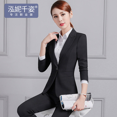 面试职业装女春季正装工作服修身大学生气质西服套装黑色西装工装