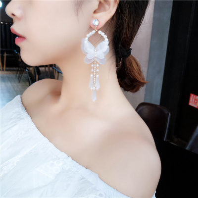 飞舞蝴蝶水晶流苏超仙长款气质女神耳环百搭个性韩国耳饰潮人耳坠