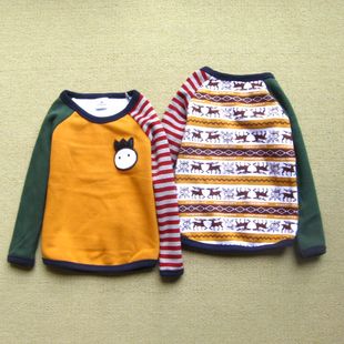  冬季童装儿童男童 韩版AB面拼接款加绒打底衫圆领长袖T恤