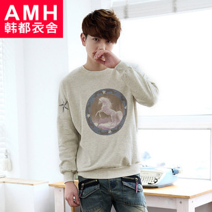  淘金币 AMH男装韩国春装新款韩版套头圆领印花长袖卫衣NN210