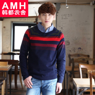  AMH男装韩国春装新款韩版薄款圆领长袖针织毛衫NV2805璟僦