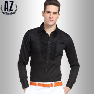  AZ男装春装 英伦高端正装纯棉长袖衬衫 男士韩版修身衬衣