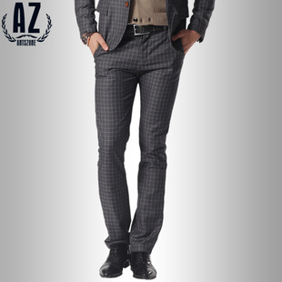  AZ男装春秋新款 英伦高端简洁格子休闲裤 男士韩版修身长裤子