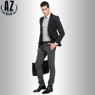  AZ男装春装 英伦商务羊毛呢西服套装 男士韩版修身加厚西装