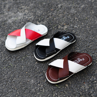  真皮双色交叉真皮儿童拖鞋 新款休闲韩版夏款童鞋 宝宝潮鞋子