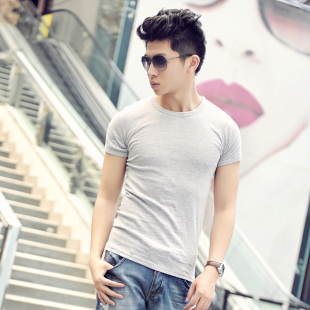  精梳纯棉新款圆领修身短袖t恤 男款韩版纯色男士打底衫男紧身
