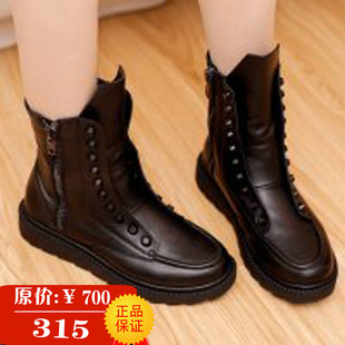  欧洲站秋冬新款女鞋朋克铆钉平底马丁靴牛皮骑士王菲同款短靴