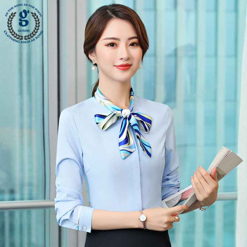 衬衫女长袖移动工作服白色衬衣蓝色寸衫蝴蝶结职业装打底秋季上衣在类目 女装/女士精品, 衬衫中 - 来自Buy2taobao.com提供专业的淘宝代购服务