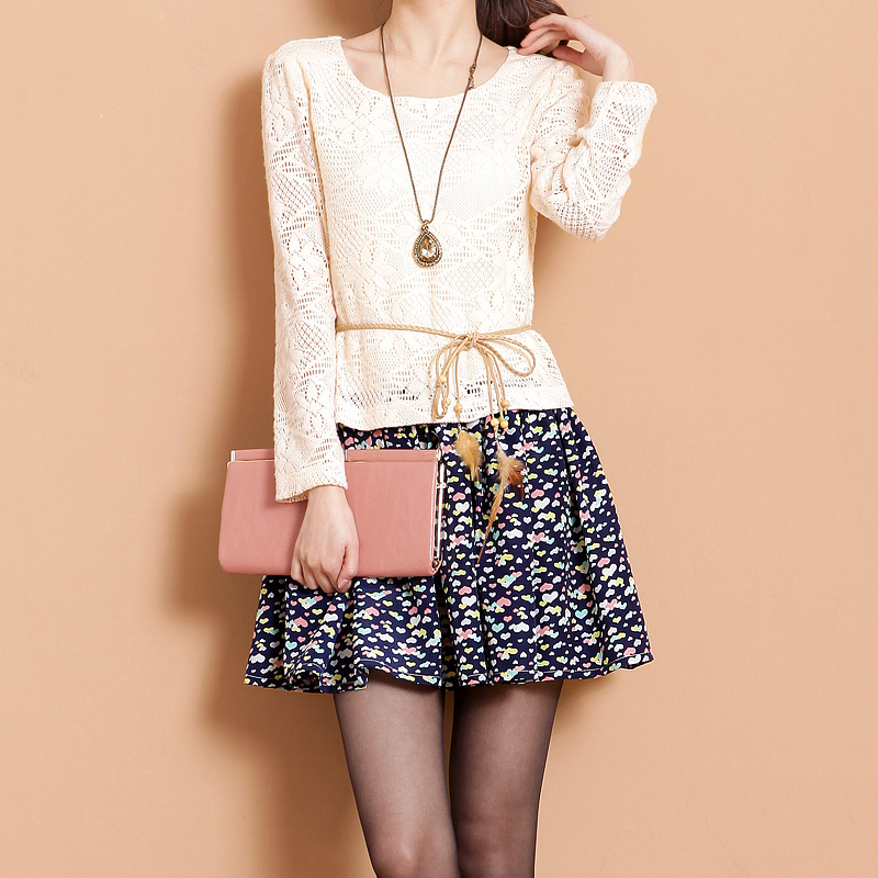 韩版长袖牛奶丝假两件...